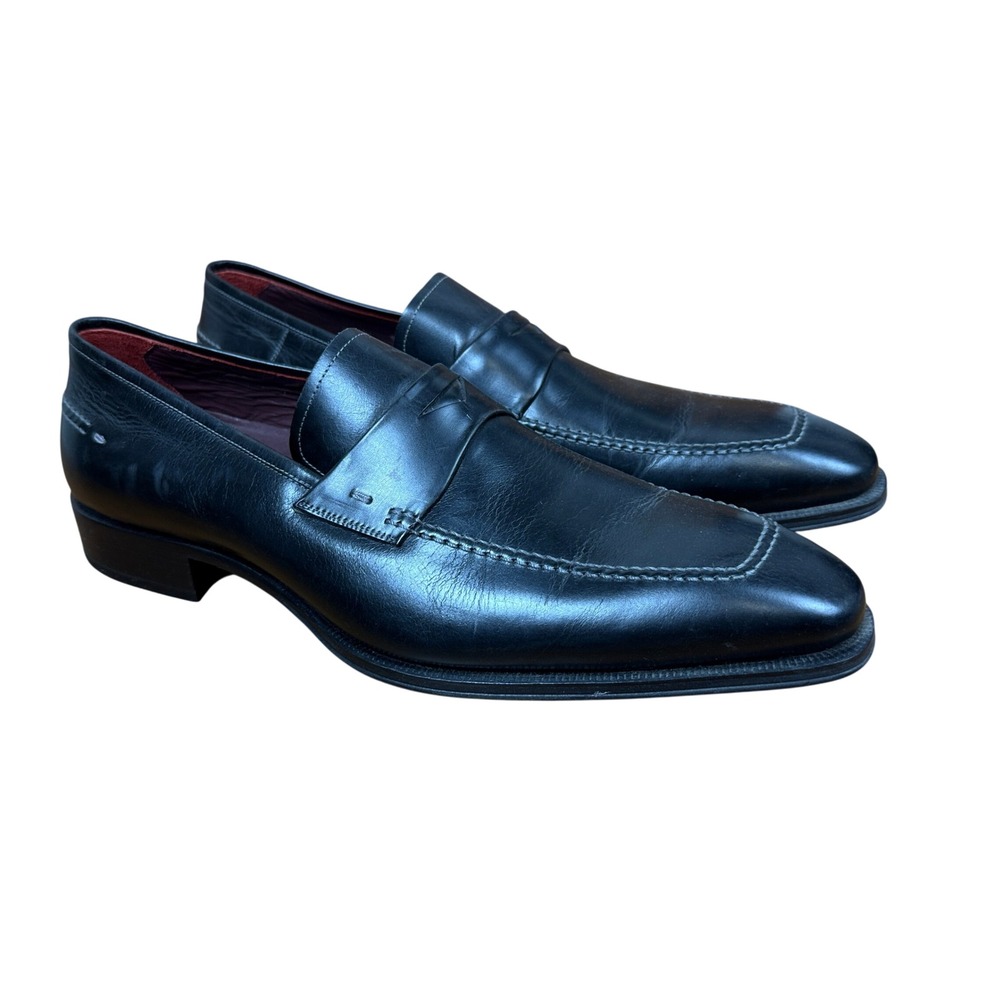 Mezlan Loafers Mens 12 M Black Leather Apron Toe Penny Strap Slip On Shoes